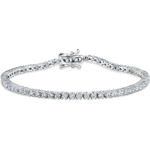 PORI JEWELERS Sparkling 925 Sterling Silver 2mm Cubic Zirconia Tennis Bracelet | Silver Bracelets for Women | Size 6.0-7.5 Inch