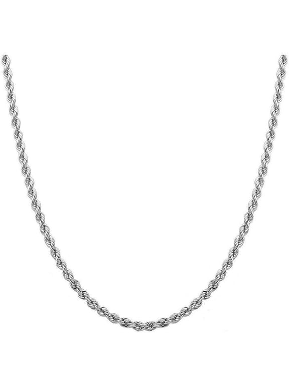 Sterling Silver 1.4mm diamond cut rope chain necklace- Made In Italy