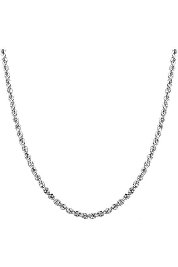 Sterling Silver 1.4mm diamond cut rope chain necklace- Made In Italy
