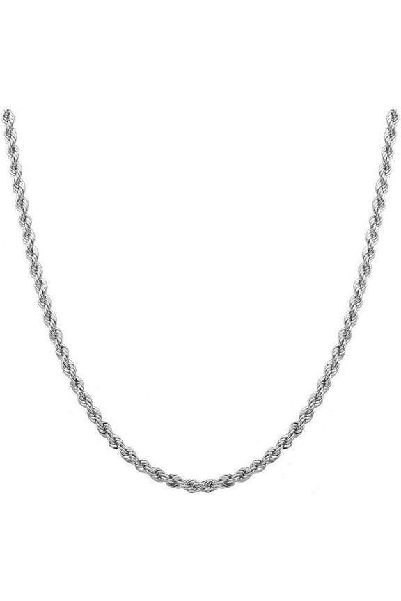 Sterling Silver 1.4mm diamond cut rope chain necklace- Made In Italy