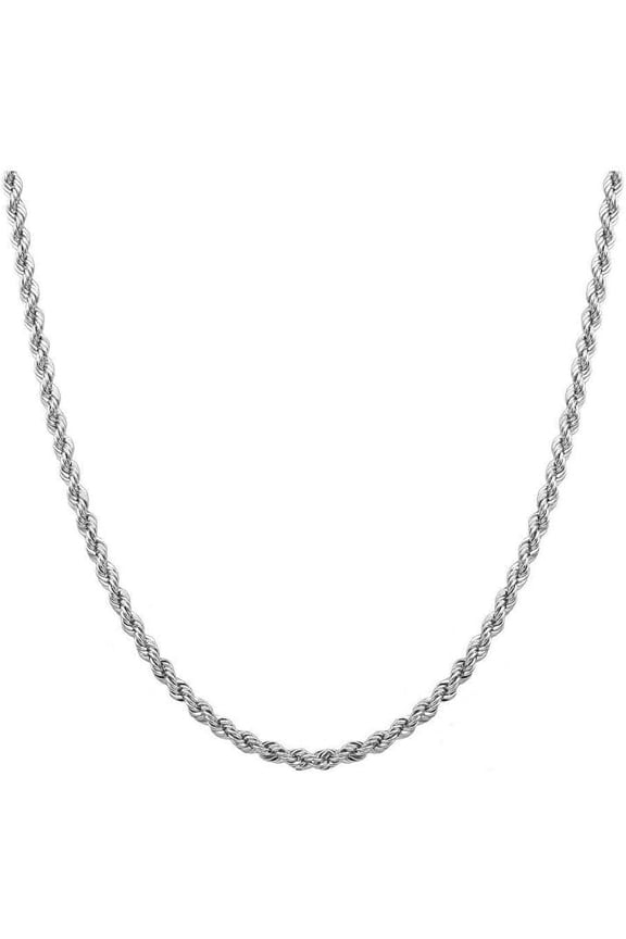 Sterling Silver 3.4mm diamond cut rope chain necklace- Made In Italy