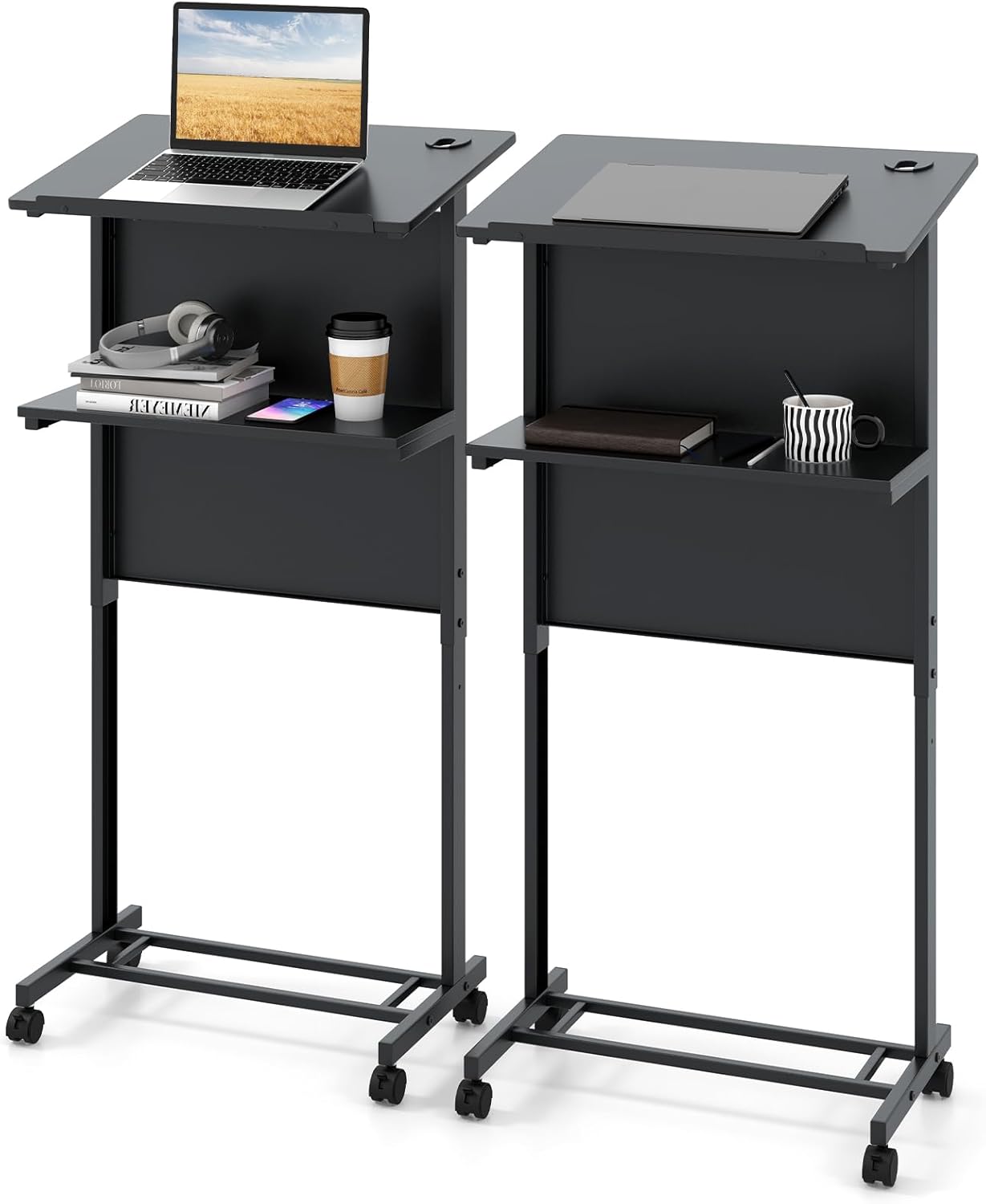 PORJGVRolling Podium Stand, 3-Position Height Adjustable Lectern Table ...