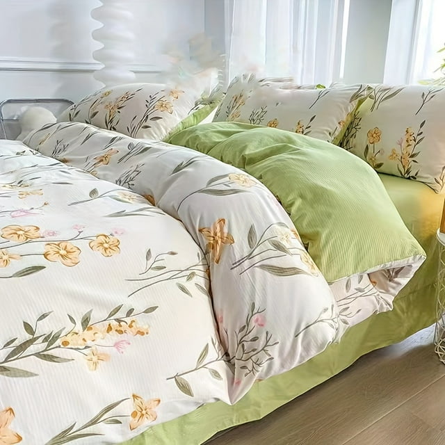 PORK ”Serene Slumber” Luxury 4-Piece Cotton Blend Bedding Set - Soft Breathable & Hypoallergenic With Floral Design For All Seasons