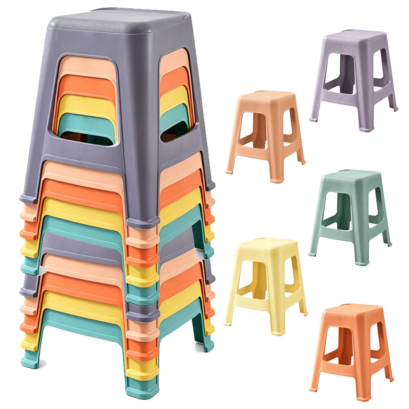 PORKISS 10 Pack Stackable Stools, 18.5 Inch Plastic Classroom Stools, Colorful Nesting Backless Stools for Flexible Seating, School, Home, Office, No Assembly, 350 lbs
