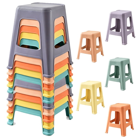 PORKISS 10-Pack Stackable Stools, 18.8-Inch Colorful Plastic Nesting Chairs for Flexible Seating, Backless Classroom Stools with Sound-Absorbing Pads for School, Kindergarten, Home & Office