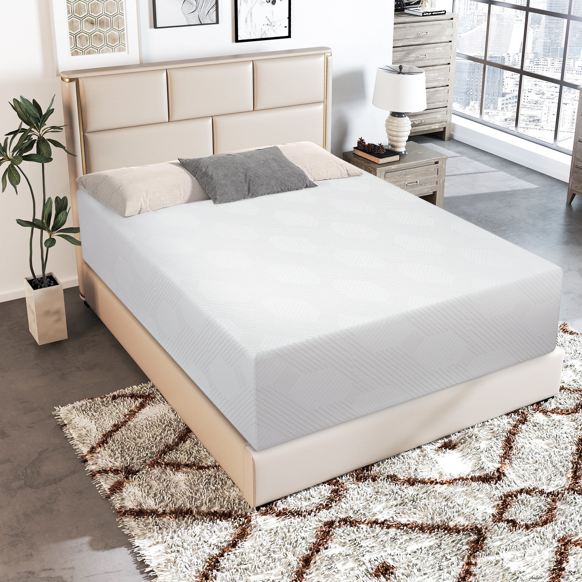 PORKISS 12in Cooling Gel Green Tea Memory Foam Mattress, Medium Firm, Full