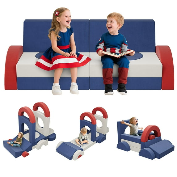 PORKISS 18 PCS Modular Kids Play Couch, Foam Toddler Sofa Couch for Boys Girls, DIY Creativing Modular Kids Sofa, Modern Floor Couch for Playroom, Living Room, Bedroom, Blue