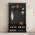 thumbnail image 1 of PORKISS 3 in 1 Hall Tree, Wood Hall Tree with Bench and Shoe Storage, Freestanding Entryway Bench with Hanging Hooks and Shelves Coat Rack, Modern Entryway Storage Bench for Hallway, Black, 1 of 9
