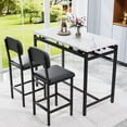 thumbnail image 1 of PORKISS 3 Piece Bar Table Set for 2, Counter Height Dining Table Set with 2 PU Leather Chairs, Faux Marble Kitchen Table Set with Wine Rack and Glass Holder for Small Spaces, Apartment, White+Black, 1 of 8