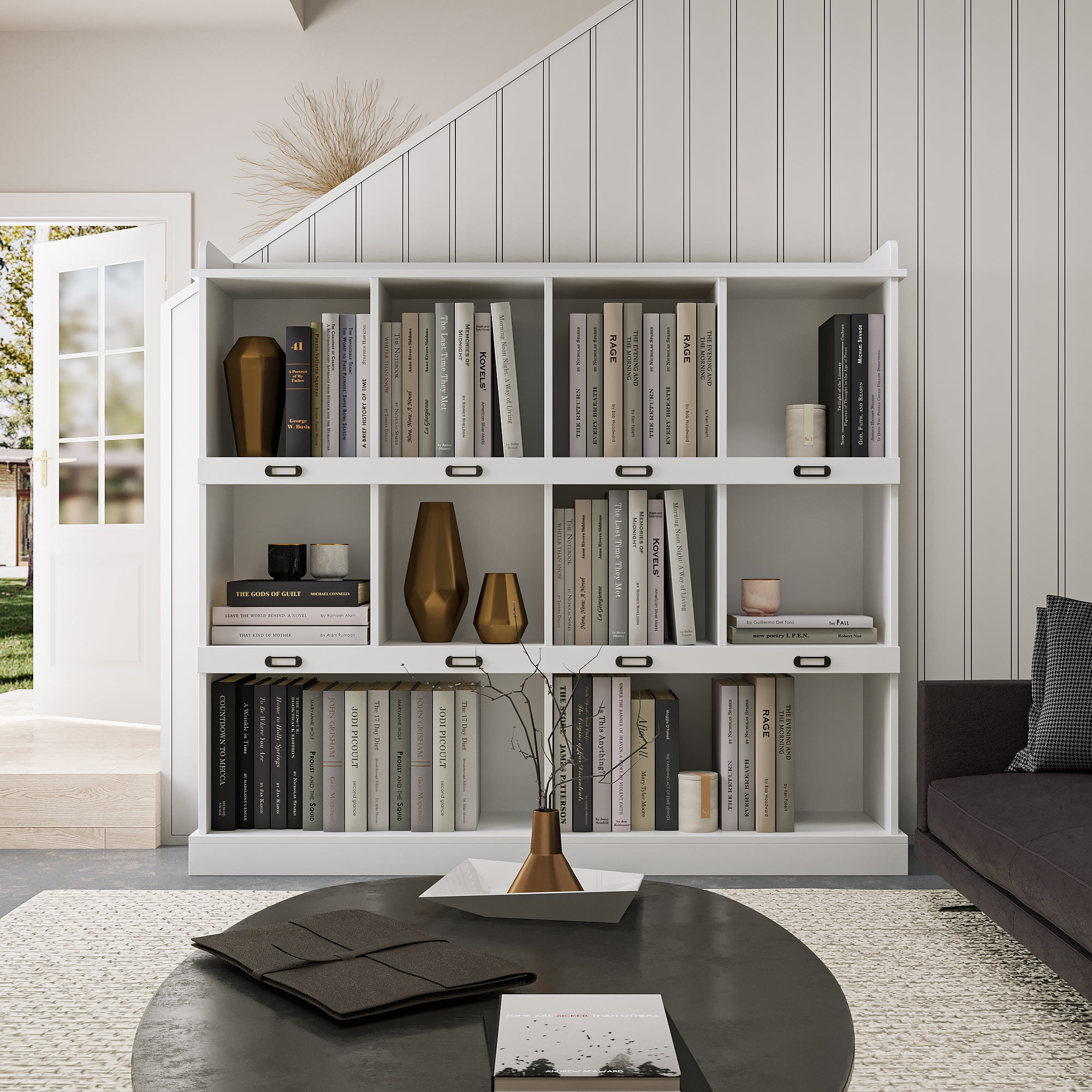 PORKISS 3 Tier Bookshelf, Wooden Bookcase with 10 Cube Storage Organizer, Freestanding Open Bookshelf for Bedroom, Living Room, Office, White