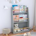 thumbnail image 1 of PORKISS 3 Tier Bookshelf for Kids, Wooden Kids Book Rack, Modern Kids Bookcase for Bedroom, Playroom and Classroom, Grey, 1 of 10