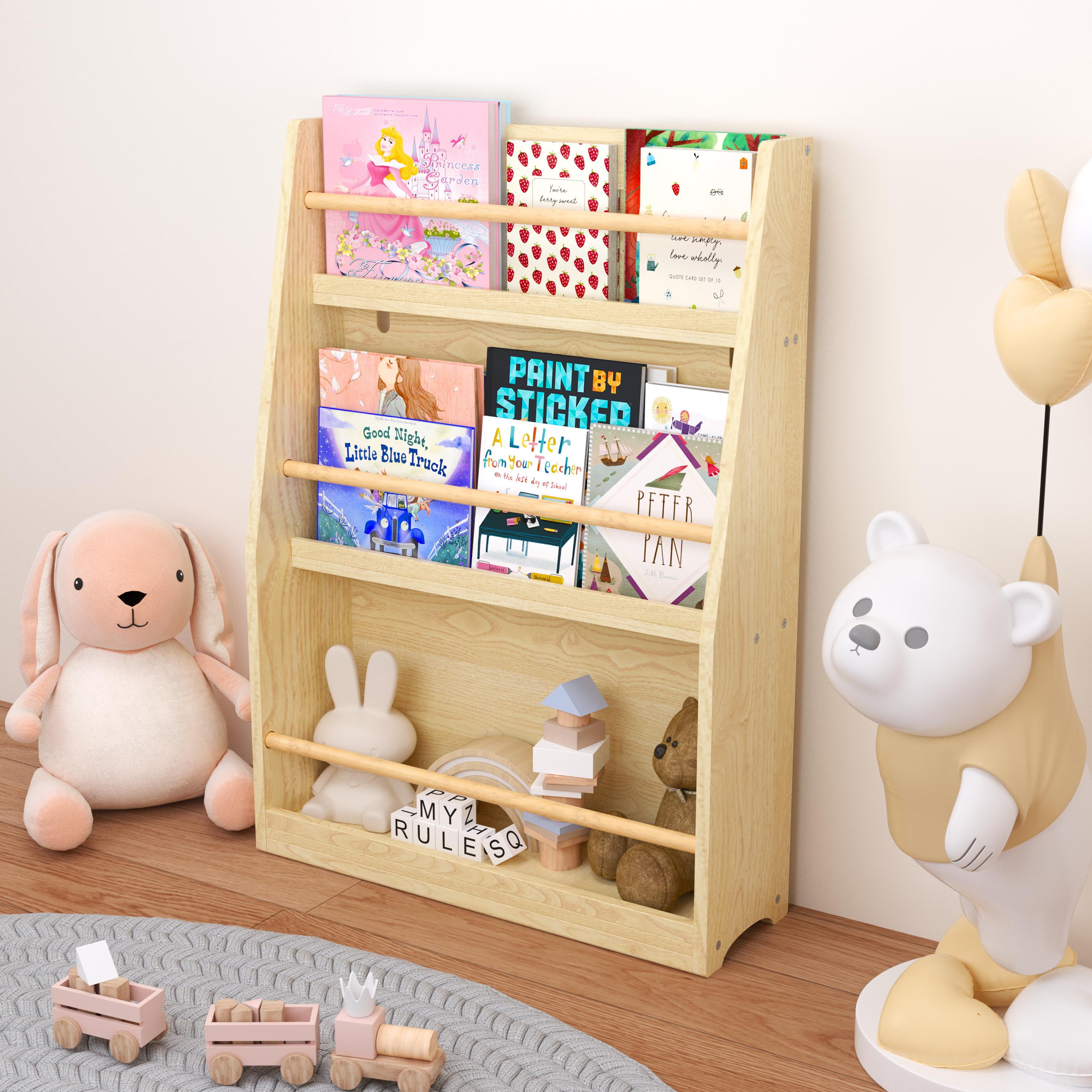 PORKISS 3-Tier Kids Bookshelf Wooden Book Rack for Bedroom Playroom ...