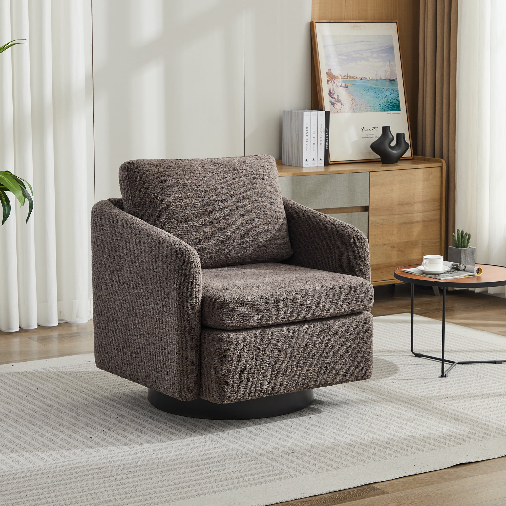 PORKISS Swivel Barrel Chair with Pillow, Chenille Fabric - Main Image