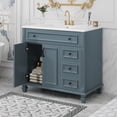 thumbnail image 1 of PORKISS 36" Bathroom Vanity with Ceramic Sink, Freestanding Bathroom Storage Cabinet with Flip-Out Drawer, 3 Drawers and 2 Doors, Wood Bathroom Vanity Cabinet with Gold Hardware, Blue Grey, 1 of 12
