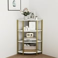 PORKISS 4 Tier Corner Bookshelf, Wooden Display Open Shelves with Metal
