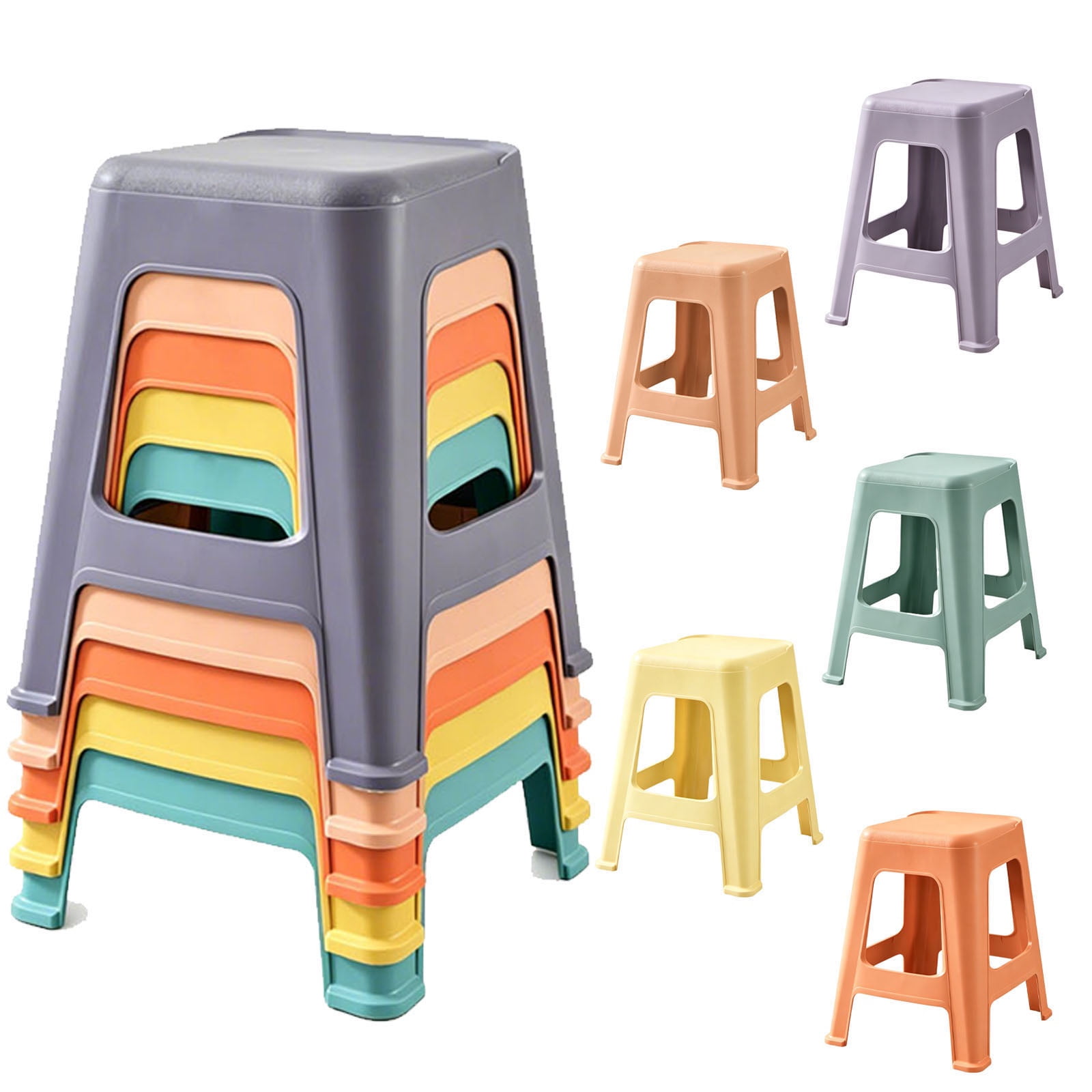 PORKISS 5 Pack Stackable Stools, 18.5 Inch Plastic Classroom Stools, Colorful Nesting Backless Stools for Flexible Seating, School, Home, Office, No Assembly, 350 lbs