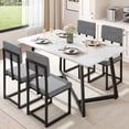 thumbnail image 1 of PORKISS 5 Piece Dining Table Set, Modern Faux Marble Tabletop and 4 Linen Upholstered Chairs, Rectangle Kitchen Table and Chairs for 4, White + Gray(Linen), 1 of 9