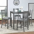 thumbnail image 1 of PORKISS 5 Piece Dining Table Set, Wood Counter Height Kitchen Table Set, Dining Room Set with Upholstered Chairs Ladder Backrest, Gray, 1 of 11