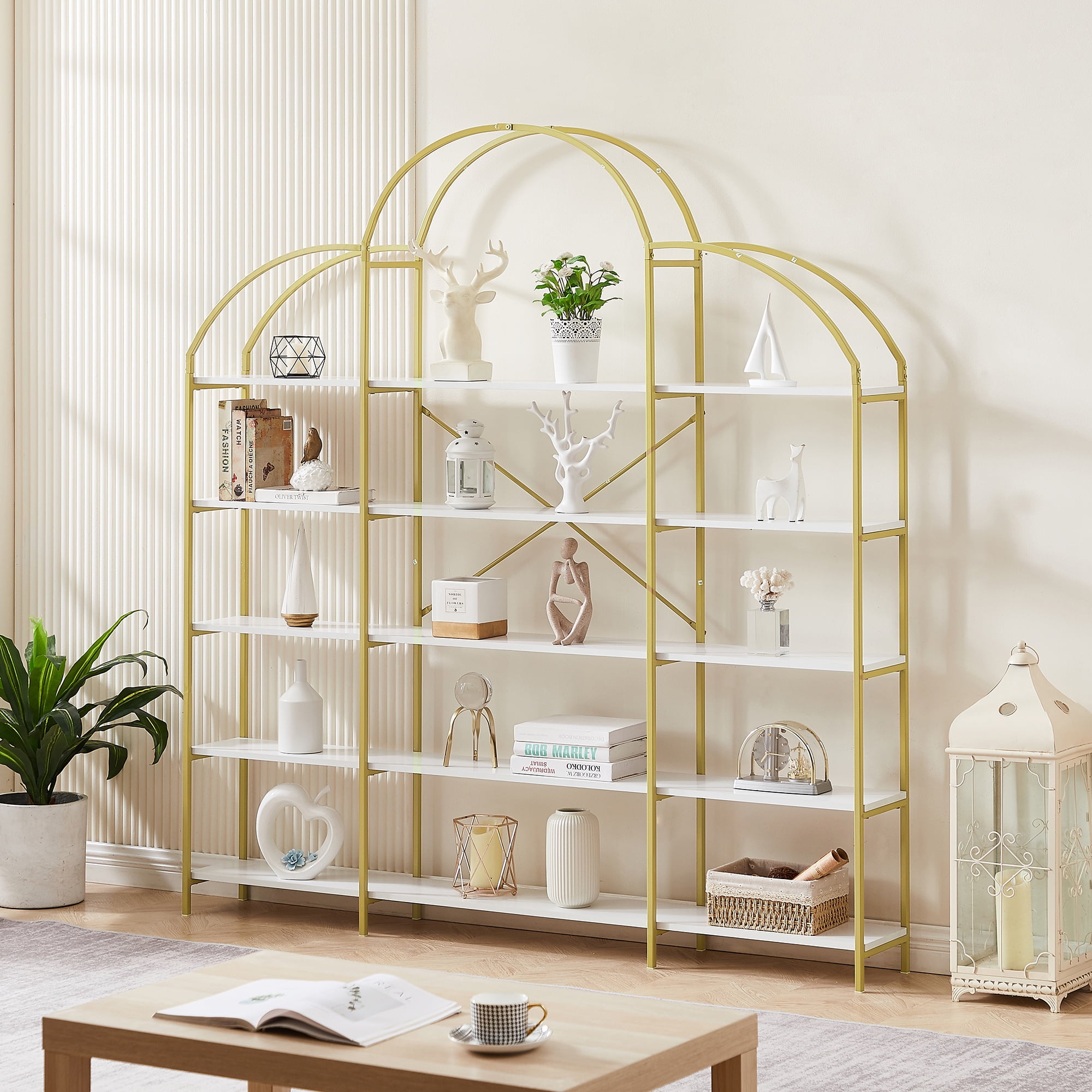 Homfa Triple Wide 6-Tier Bamboo Bookshelf, 5ft Tall Bookcase Homfa Triple Wide 6-Tier Bamboo Bookshelf, 5ft Tall Bookcase