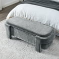 thumbnail image 1 of PORKISS 51” Storage Ottoman Bench, Linen Upholstered Long Storage Bench with Large Storage Space, Modern Foam End of Bed Seat for Living Room, Bedroom, Entryway, Grey, 1 of 10