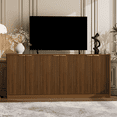 thumbnail image 1 of PORKISS Modern TV Cabinet for 75" TV, Wood Media Console Cabinet with Storage, Fluted Entertainment Center for Living Room, Walnut, 1 of 10