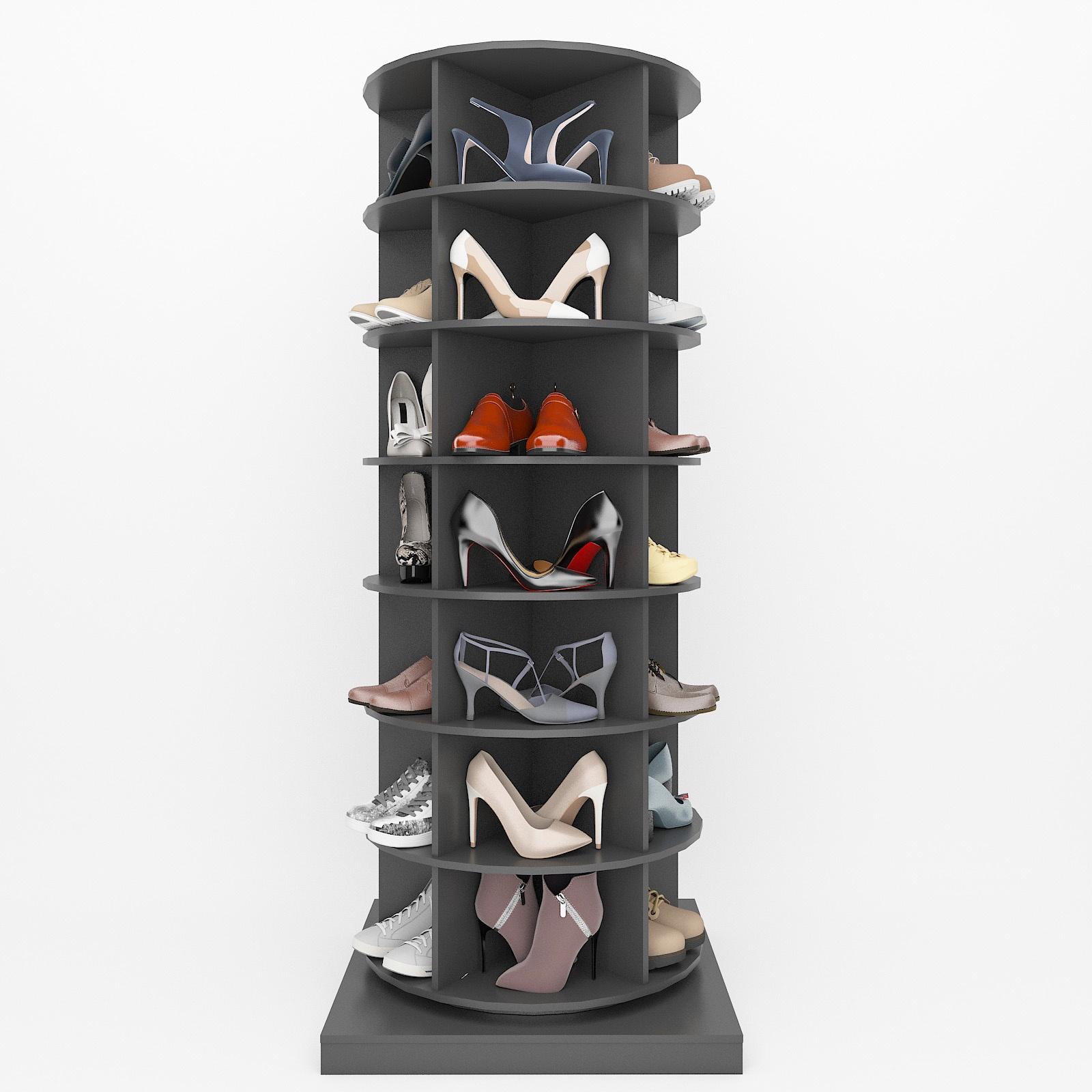 PORKISS 7 Layer Rotating Shoe Cabinet Modern Tall Shoe Rack with Open Storage Space Hold 28 Paris shoes Freestanding 360 Rotating Shoe Rack Tower