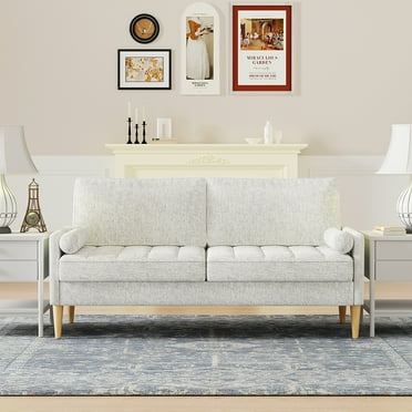 PORKISS Sofa Couch for Living Room, 3 Seater Sofa with Comfy Linen Extra Deep Seat, Small Couches for Small Spaces, Beige