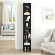 PORKISS 8-Tier Bookshelf, Wood Open Display Bookshelf with Adjustable Shelves, Tall Narrow Bookcase with Slim Storage, Modern Book Display Shelf Media Tower Rack for Living Room, Home Office, Black