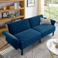 thumbnail image 1 of PORKISS 87" Sofa Couch for Living Room, Comfy Velvet Extra Deep Seat Couches with Adjustable Armrests and Backrest, Futon Couch Convertible Folding Sofa Bed, Blue, 1 of 12