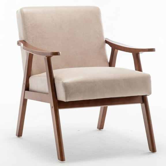 PORKISS Accent Chair, Mid-Century Modern Tech Cloth Arm Chair with Wood Frame, Upholstered Armchair Comfort Reading Chair Lounge Chair for Living Room Bedroom Sunroom, Light Camel