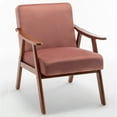 thumbnail image 1 of PORKISS Accent Chair, Mid-Century Modern Velvet Fabric Arm Chair with Wood Frame, Upholstered Armchair Comfort Reading Chair Lounge Chair for Living Room Bedroom Sunroom, Pink, 1 of 10