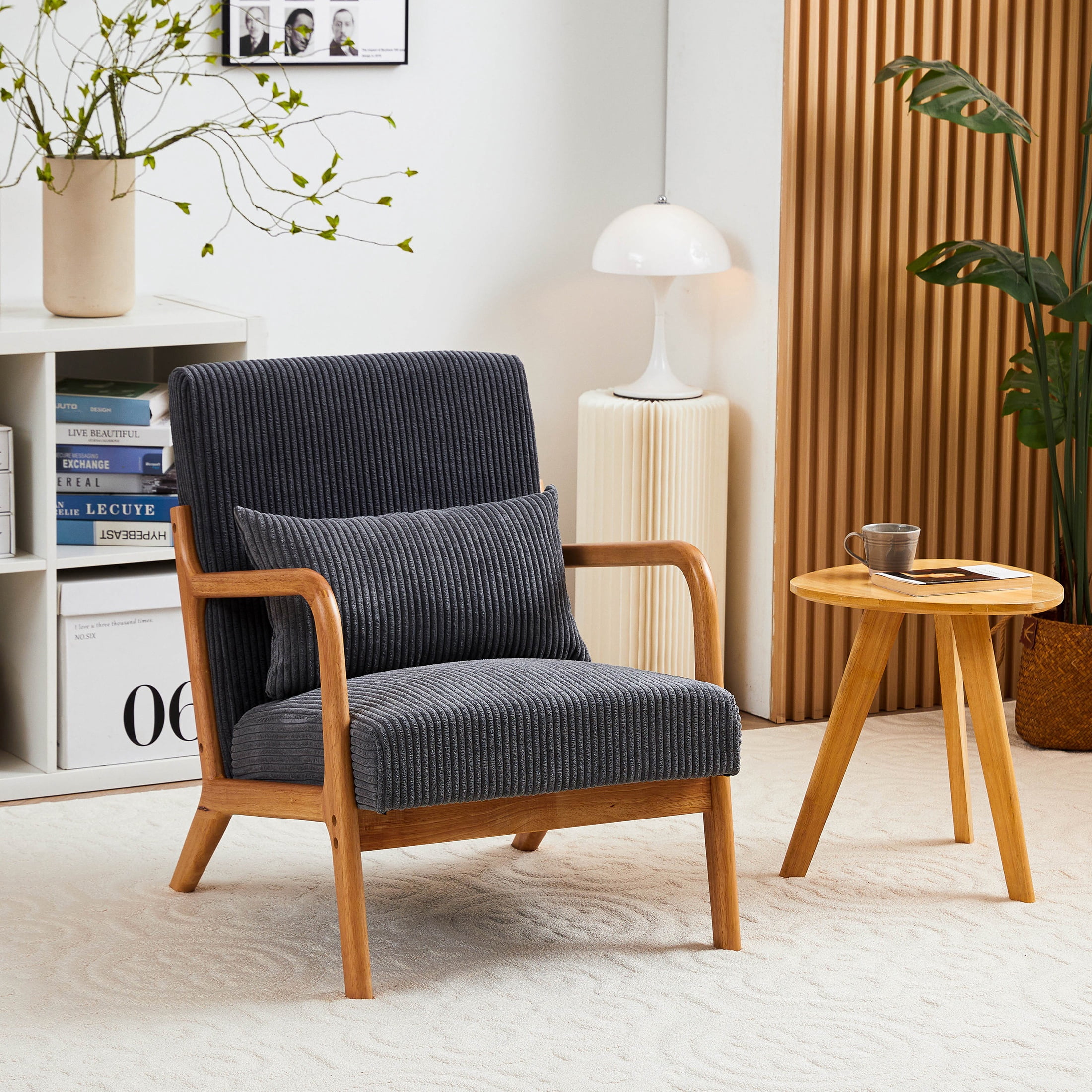 PORKISS Accent Chair, Upholstered Armchair with Solid Wood Frame, Mid ... - Textured Armchair For Sunroom