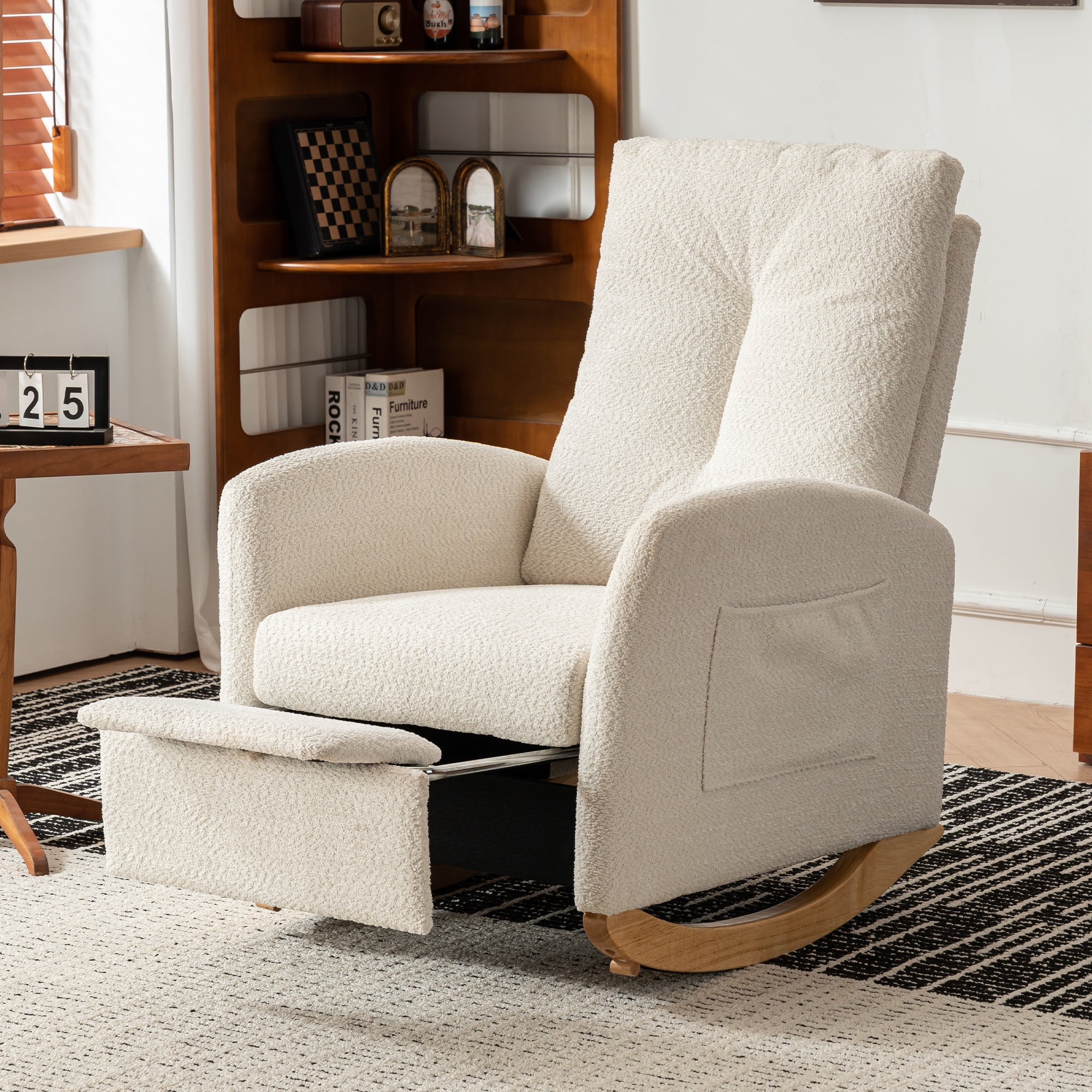 PORKISS Accent Rocking Chair with Pull-Out Footrest, Particle Fleece ...