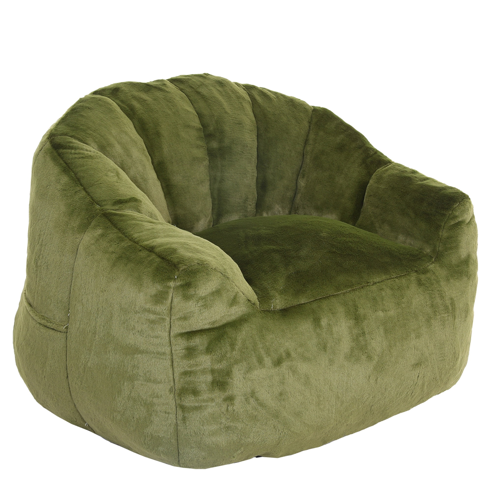 PAPROOS Oversized Bean Bag Chair for Adults, Green Faux Fur Memory Foam Bean Bag Sofa, Pre-Filled Comfy Lazy Sofa Chair with Removable Cover for Living Room Bedroom Dorm