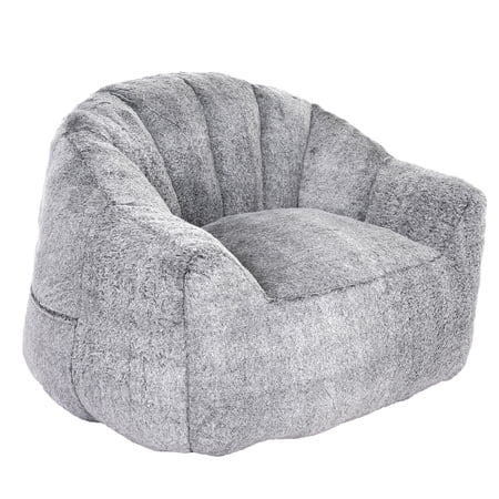 PAPROOS Oversized Bean Bag Chair for Adults, Dark Gray Faux Fur Memory Foam Bean Bag Sofa, Pre-Filled Comfy Lazy Sofa Chair with Removable Cover for Living Room Bedroom Dorm