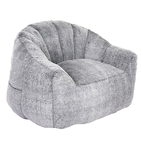 PAPROOS Oversized Bean Bag Chair for Adults, Dark Gray Faux Fur Memory Foam Bean Bag Sofa, Pre-Filled Comfy Lazy Sofa Chair with Removable Cover for Living Room Bedroom Dorm