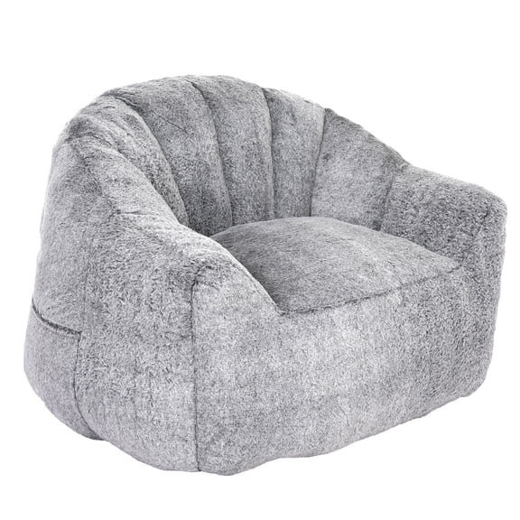 PAPROOS Oversized Bean Bag Chair for Adults, Dark Gray Faux Fur Memory Foam Bean Bag Sofa, Pre-Filled Comfy Lazy Sofa Chair with Removable Cover for Living Room Bedroom Dorm