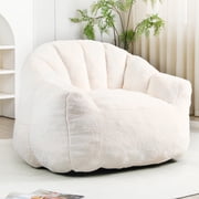 PAPROOS Oversized Bean Bag Chair for Adults, White Faux Fur Memory Foam Bean Bag Sofa, Pre-Filled Comfy Lazy Sofa Chair with Removable Cover for Living Room Bedroom Dorm