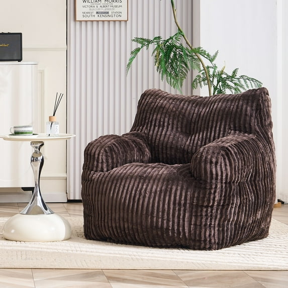 PORKISS Bean Bag Chairs, Soft Tufted Foam Lazy Sofa with Corduroy Fabric for Dorm Bedroom Living Room, Single Leisure Accent Sofa Chair for Adults Teens, Brown