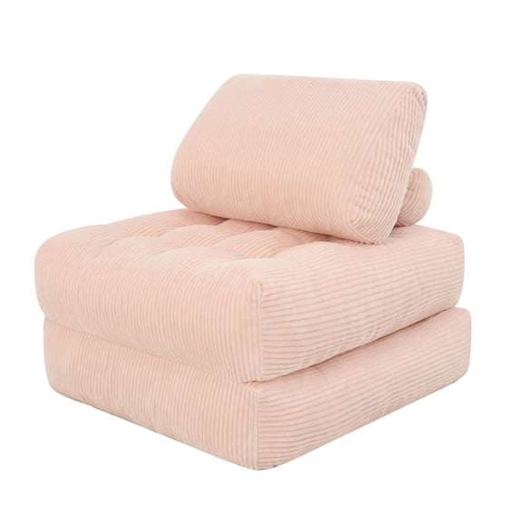 PAPROOS Bean Bag Chair for Adults, Corduroy Bean Bag Lounger, Convertible Floor Sofa Bed, Comfy Lounge Chair with Back Support for Bedroom, Dorm, Game Room and Living Room, Pink