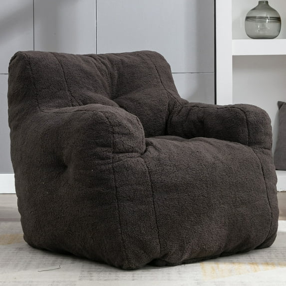 PORKISS Bean Bag Chair for Teens & Kids, Soft Foam Lazy Sofa with Teddy Fabric, Single Leisure Sofa Chair for Dorm Bedroom Living Room, Dark Gray