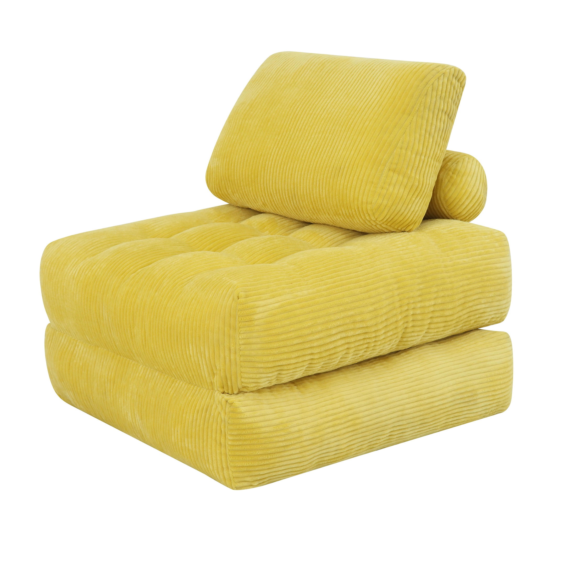 PAPROOS Bean Bag Chair for Adults, Corduroy Bean Bag Lounger, Convertible Floor Sofa Bed, Comfy Lounge Chair with Back Support for Bedroom, Dorm, Game Room and Living Room, Yellow