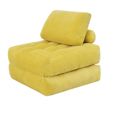 PAPROOS Bean Bag Chair for Adults, Corduroy Bean Bag Lounger, Convertible Floor Sofa Bed, Comfy Lounge Chair with Back Support for Bedroom, Dorm, Game Room and Living Room, Yellow