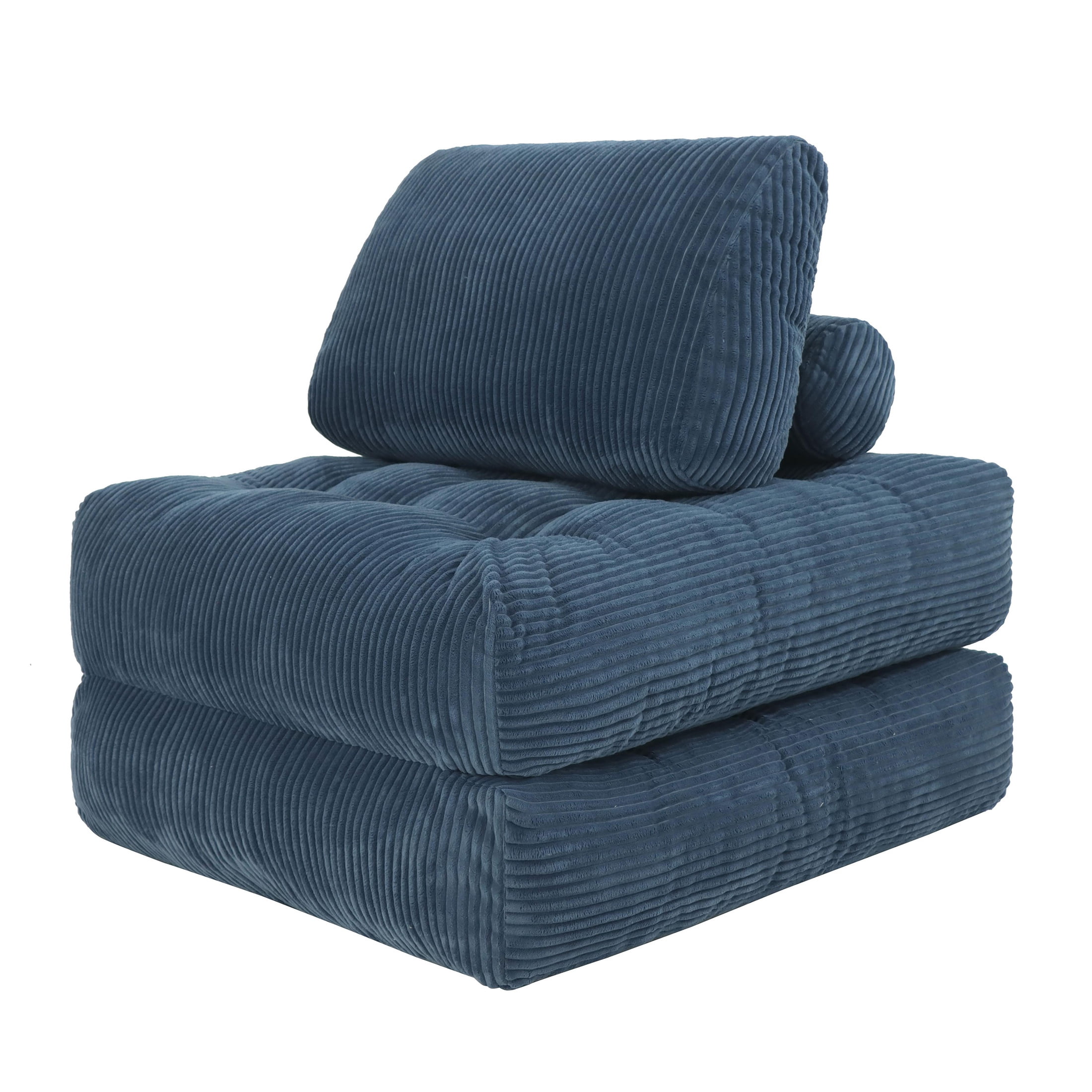 PAPROOS Bean Bag Chair for Adults, Corduroy Bean Bag Lounger, Convertible Floor Sofa Bed, Comfy Lounge Chair with Back Support for Bedroom, Dorm, Game Room and Living Room, Blue