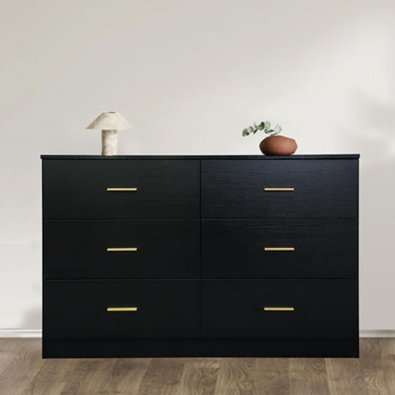 PORKISS Black 6 Drawer Dresser, Wood Chest of Drawers with Wide Storage, Modern Storage Cabinet for Bedroom, Living Room, Hallway, Adults
