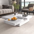 thumbnail image 1 of PORKISS Coffee Table, Marble Veneer Square Coffee Table with Sliding Top and Storage Space, Freestanding Cocktail Table with Storage, Modern Storage Coffee Table for Living Room, White, 1 of 12