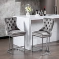 thumbnail image 1 of PORKISS Counter Height Bar Stools, Velvet Barstools Set of 2 with Button Back and Rivet Trim, Modern Upholstered Kitchen Island Chairs with Chromed Metal Base Legs, Gray, 1 of 12