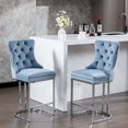 thumbnail image 1 of PORKISS Counter Height Bar Stools, Velvet Barstools Set of 2 with Button Back and Rivet Trim, Modern Upholstered Kitchen Island Chairs with Chromed Metal Base Legs, Light Blue, 1 of 12