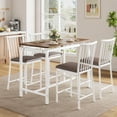 thumbnail image 1 of PORKISS Counter Height Dining Set for 4, Breakfast Bar Table Set with Table and 4 Leather Cushion Chairs, Wood Top Pub Table & Chair Set for Kitchen Apartment Bistro, Brown+White, 1 of 8