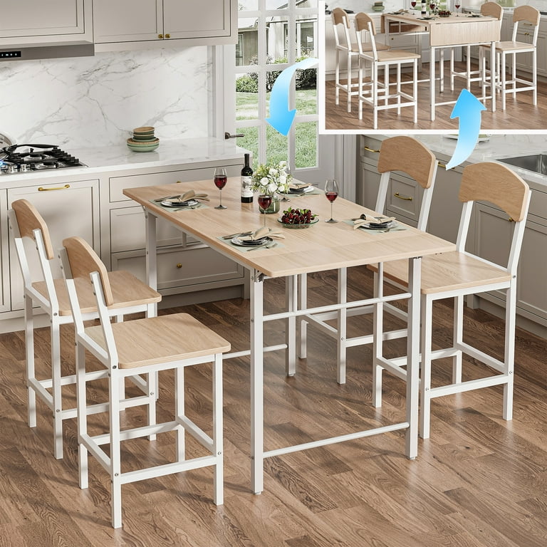 PORKISS Counter Height Dining Set for 4, Drop Leaf Table and
